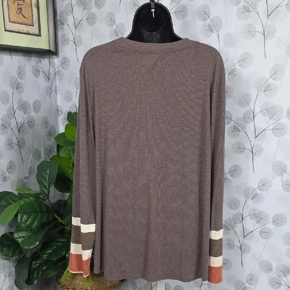 maurices Striped Colorblock Henley Top | Brown | 2X - Picture 7 of 9